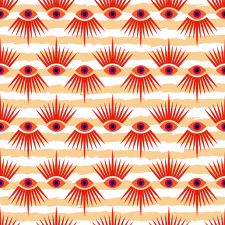 Awesome seamless pattern with esoteric eye different shapes, Magic, witchcraft, occult symbol, colorful line art. Tenplate design fabric, paper, textile. Vector Modern mythic graphic background illustration.のイラスト素材