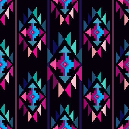 Colorful awesome tribal boho mexican geometrical print. Abstract seamless aztec, mayan, latino pattern. Ethnic hipster background indian, asian texture. Vector flat illustration.のイラスト素材