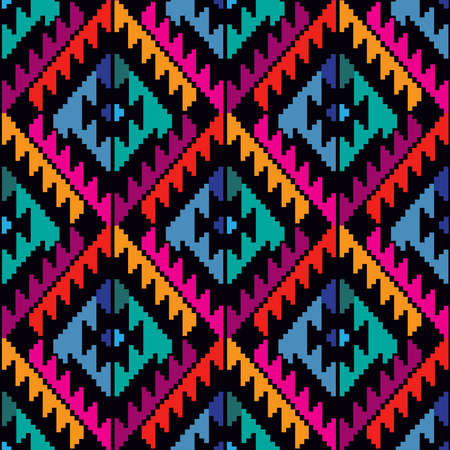 Colorful awesome tribal boho mexican geometrical print. Abstract seamless aztec, mayan, latino pattern. Ethnic hipster background indian, asian texture. Vector flat illustration.のイラスト素材
