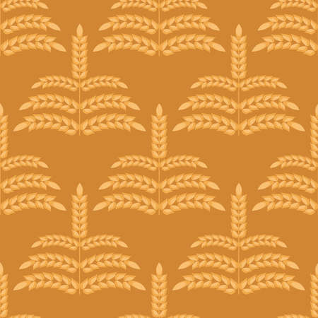 Wheat Ears Icons Seamless pattern,  Cereals sketch.  Organic Wheat, agricultural bread and natural food,  Malt  Beer print  background. Autumn harvest design  Vector flat illustrationのイラスト素材