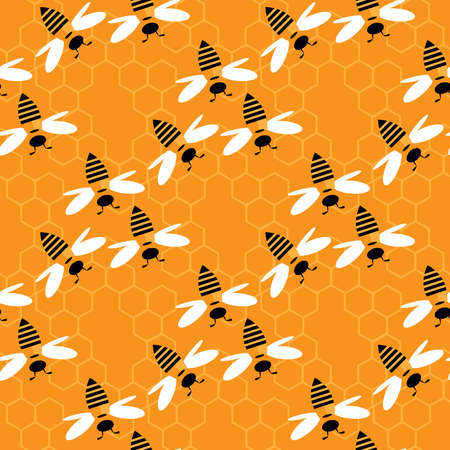 Summer flat cartoon seamless pattern with honecomb, honey hive and bees. Creative kids texture for...