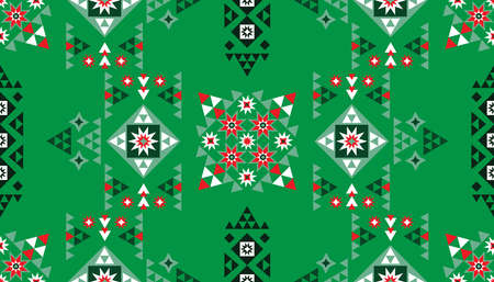 Merry Christmas Happy New Year seamless pattern with deer in forest. Holiday winter nordic background Vintage scandinavian deer, tree, ball, snowflake, geometric shapes. Vector flat illustrationのイラスト素材