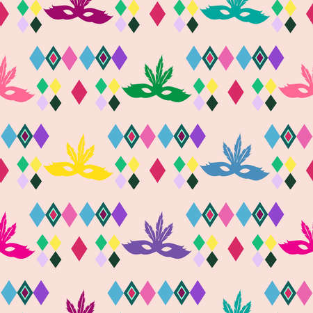 Carnival, Mardi Gras. Festive multicolor rhomb mask seamless pattern Perfect for invitation, flyers, poster, website backgrounds, wrapping paper, fabric Vector illustrationのイラスト素材