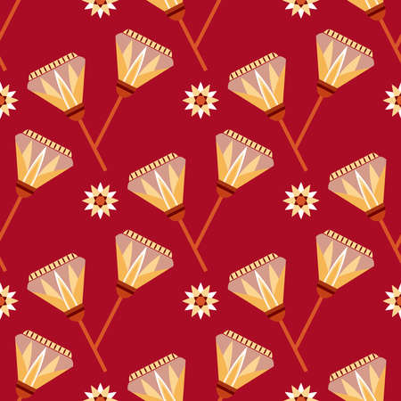 Seamless pattern vector illustration of the Egyptian ancient ornament with a lotus flower, leaves, papyrus, palm tree.のイラスト素材