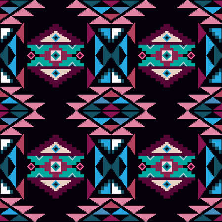 Colorful awesome tribal boho mexican geometrical print. Abstract seamless aztec, mayan, latino pattern. Ethnic hipster background indian, asian texture. Vector flat illustration.のイラスト素材