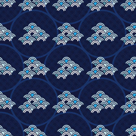 Beautiful japanese seamless pattern with clouds, waves. vector seamless asian texture. For printing on packaging, textile, manufacturing, wallpaperのイラスト素材