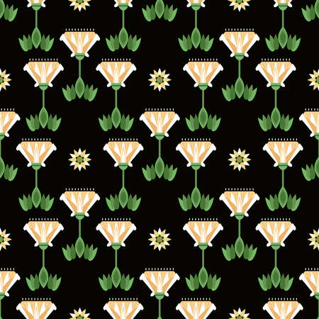 Seamless pattern vector illustration of the Egyptian ancient ornament with a lotus flower, leaves, papyrus, palm tree. Egyptianelement For wallpaper, wrapping, paper, fabric, backgroundのイラスト素材
