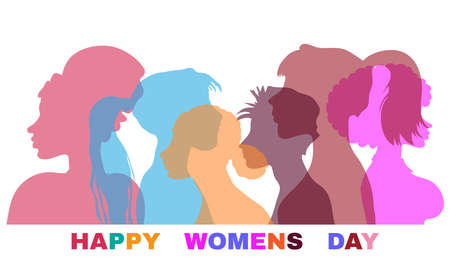 Silhouette group of multiethnic women Women social network community Woman empowerment movement Happy International Women's day Speak Vector illustrationのイラスト素材