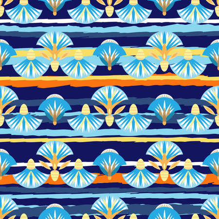 Seamless pattern vector illustration of the Egyptian ancient ornament with a lotus flower, leaves, papyrus, palm tree. Egyptian element For wallpaper, wrapping, paper, fabric, backgroundのイラスト素材