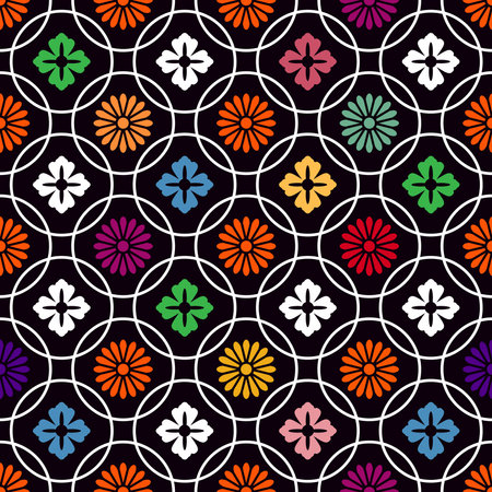 Beautiful japanese seamless pattern with clouds, waves plum, fan, sakura flower Vector template kimono texture. For print, packaging, textiles, paper, fabric, manufacturing, wallpaperのイラスト素材