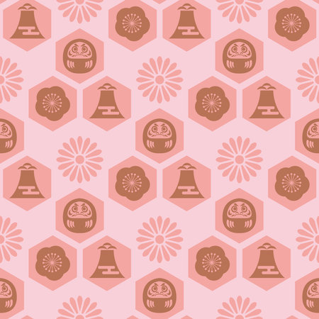 Beautiful japanese seamless pattern with clouds, waves plum, fan, sakura flower Vector template kimono texture. For print, packaging, textiles, paper, fabric, manufacturing, wallpaperのイラスト素材