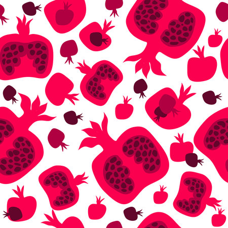 Beautiful seamless pattern with pomegranate fruit for modern design template background for textile, paper, fabric, wrapping, wallpaper, packaging. vector illustrationのイラスト素材