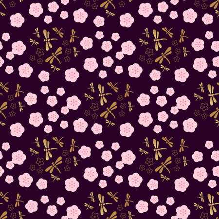 Beautiful japanese seamless pattern with dragonflies. .Vector seamless asian texture.For printing on packaging, textiles, paper, manufacturing, wallpapers, scrap bookingのイラスト素材