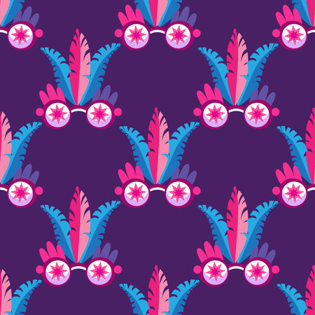 Carnival, Mardi Gras. Festive circus clown, rhomb ,mask seamless pattern for invitation, flyers, poster, website background, wrapping, textile Vector illustrationのイラスト素材