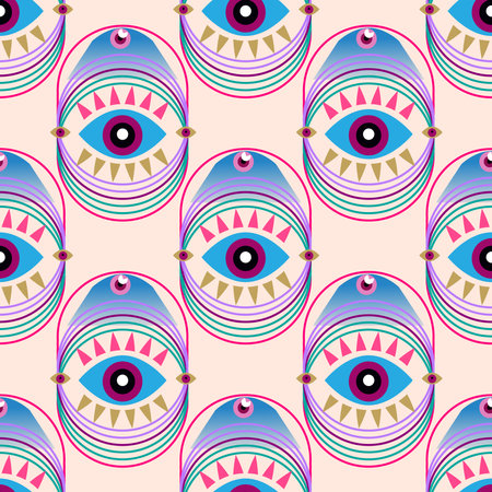 Awesome abstract modern seamless pattern with esoteric eye Magic, bauhaus occult symbol, sacred art Vector Template design graphic background illustrationのイラスト素材