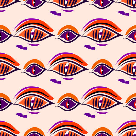 Hand drawn seamless pattern with esoteric eye , All-seeing eye Magic, occult symbol, sacred art Template design fabric, textile Vector Modern mysthic graphic background illustrationのイラスト素材
