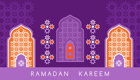 Ramadan Kareem. Islamic greeting card template with Ramadan traditions, Islamic Holy Month for Muslim community festival. vector illustrationのイラスト素材
