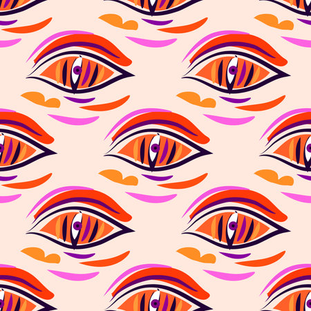 Hand drawn seamless pattern with esoteric eye , All-seeing eye Magic, occult symbol, sacred art Template design fabric, textile Vector Modern mysthic graphic background illustrationのイラスト素材