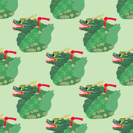 2024 Japanese? Chinese New Year seamless pattern - Dragon, flower, bamboo tree, elements traditional Japanese doll, Vector art cute illustrationのイラスト素材
