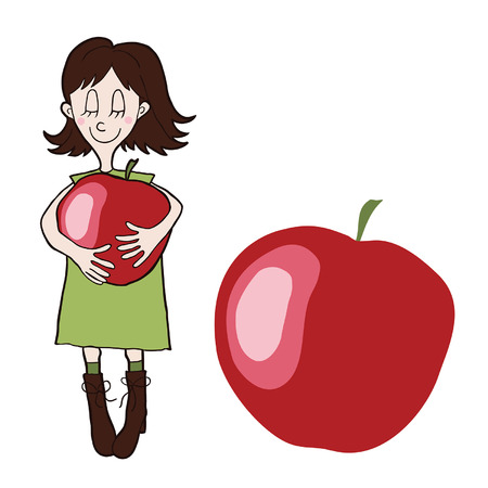 Cartoon girl with an appleのイラスト素材
