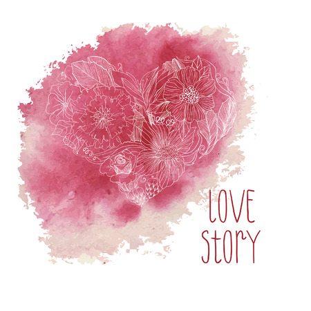 Beautiful heart with  watercolor blotのイラスト素材