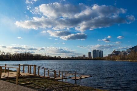 Incredible view of Kyiv city on a lakeの写真素材