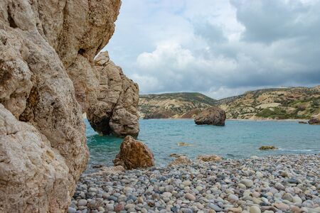Cyprus Stone Coast of the Mediterranean Sea. Natural landscape of Cyprusの写真素材