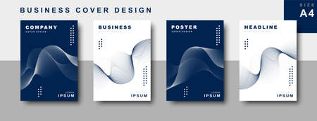 set of business cover design with wavy lines. Book cover, annual report, leaflet, business template designのイラスト素材