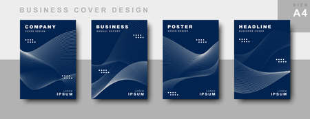 set of business cover design with wavy lines. Book cover, annual report, leaflet, business template designのイラスト素材