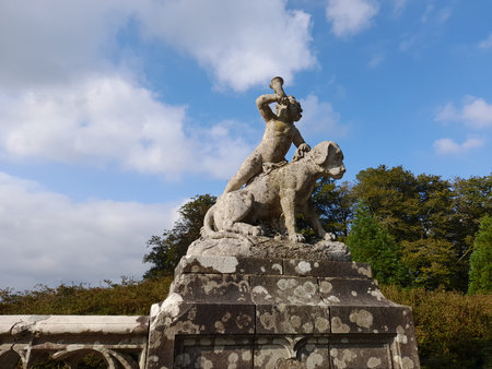 Sculpture in the gardens of TrÃ©varez Castle, Brittany, Franceの写真素材