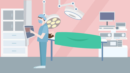 Surgeons Operating in Modern Hospital Surgery Roomのイラスト素材