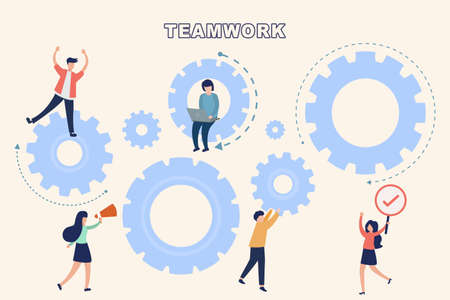 Team building and business peoples success together teamwork concept. Business development, Vector illustrationのイラスト素材