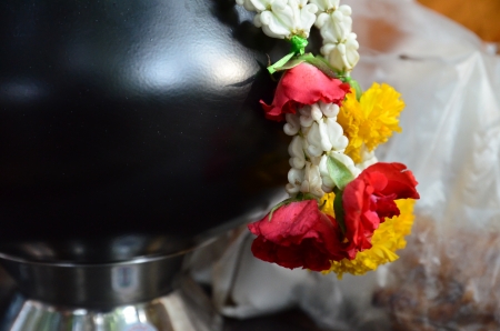 Monk bowl with flowerの写真素材