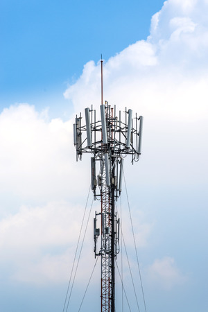 Modern antenna equipment for mobile communications in the skyの写真素材