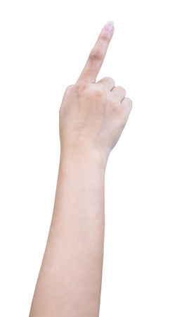 isolated female hand touching or pointing to something with clipping pathの写真素材