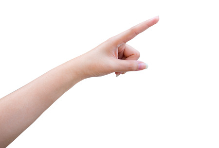 isolated female hand touching or pointing to something with clipping pathの写真素材