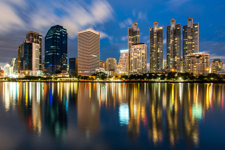 Reflection of lighting city scape at night, bangkok のeditorial素材