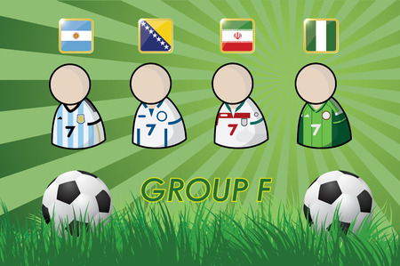 football Player and Flags for championship 2014 on grass background and soccer ball  vector illustration のイラスト素材
