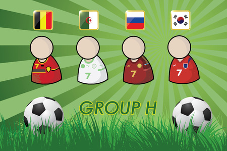 football Player and Flags for championship 2014 on grass background and soccer ball  vector illustration のイラスト素材