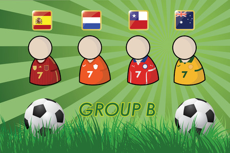 football Player and Flags for championship 2014 on grass background and soccer ball  vector illustration のイラスト素材