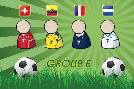 football Player and Flags for championship 2014 on grass background and soccer ball  vector illustration のイラスト素材