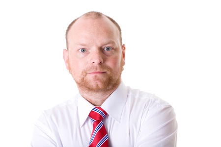 adult in white shirt and red necktie, studio shoot isolated on white backgroundの写真素材