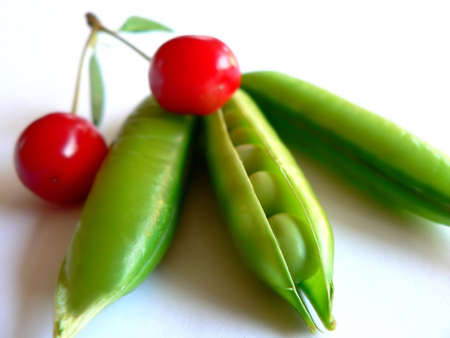 green pea and cherryの写真素材