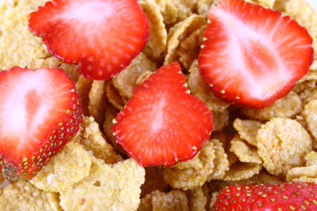 A start to any day. Fresh strawberry and cerealの写真素材