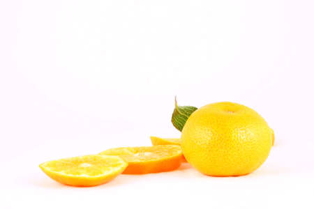 Orange Ripe tangerines on a white backgroundの写真素材