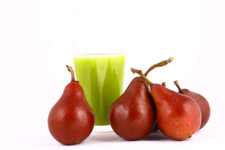 Pear and half of pear on white backgroundの写真素材