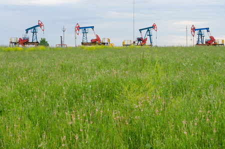 Oil production on the background of skyの写真素材