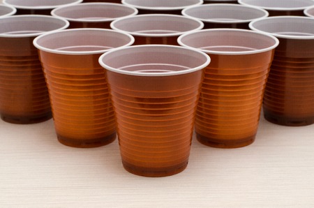 Brown plastic cupsの写真素材