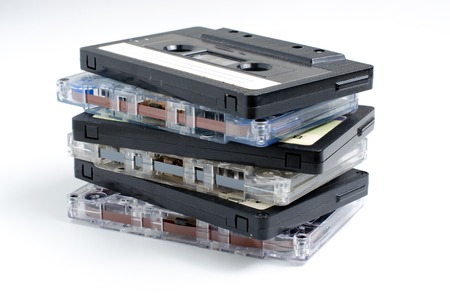A lot of old audio cassettes. Close up