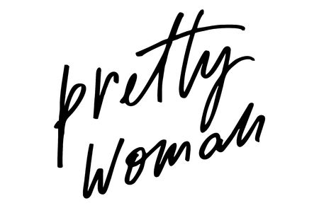 Pretty woman. Handwritten text. Modern calligraphy. Inspirational quote. Isolated on whiteの写真素材